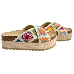 Dirty Laundry Plays Floral Crochet Platform Cork Wedge Espadrilles 7.5 Womens